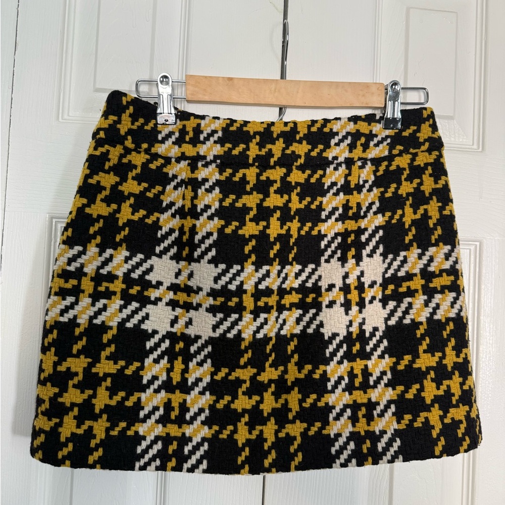 J. Crew Yellow Black White Plaid Mini Skirt